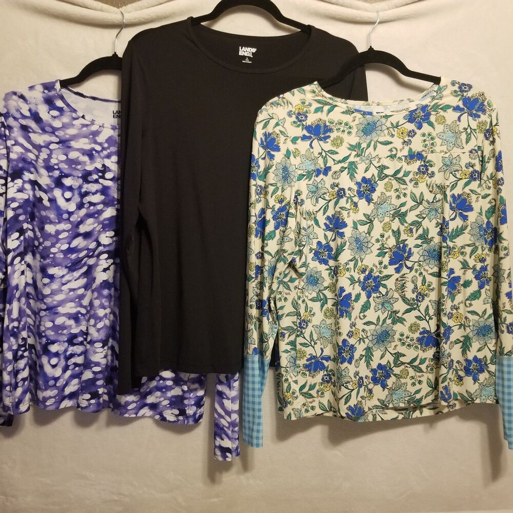 Lands End L Top Lot Of 3 Silky Activewear Performance Athletic Beach Gym Workout